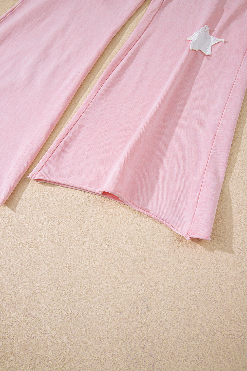 Light Pink Acid Wash Star Patched Rolled Trim Pants Set