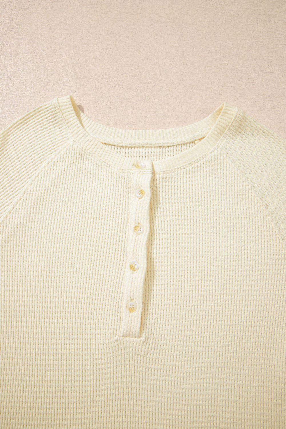 Oatmeal Textured Knit Half Buttons Henley Top