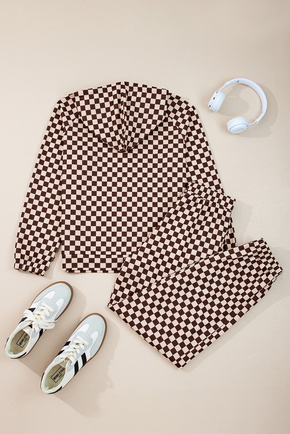 Black Athleisure Checkered 2pcs Pants Set
