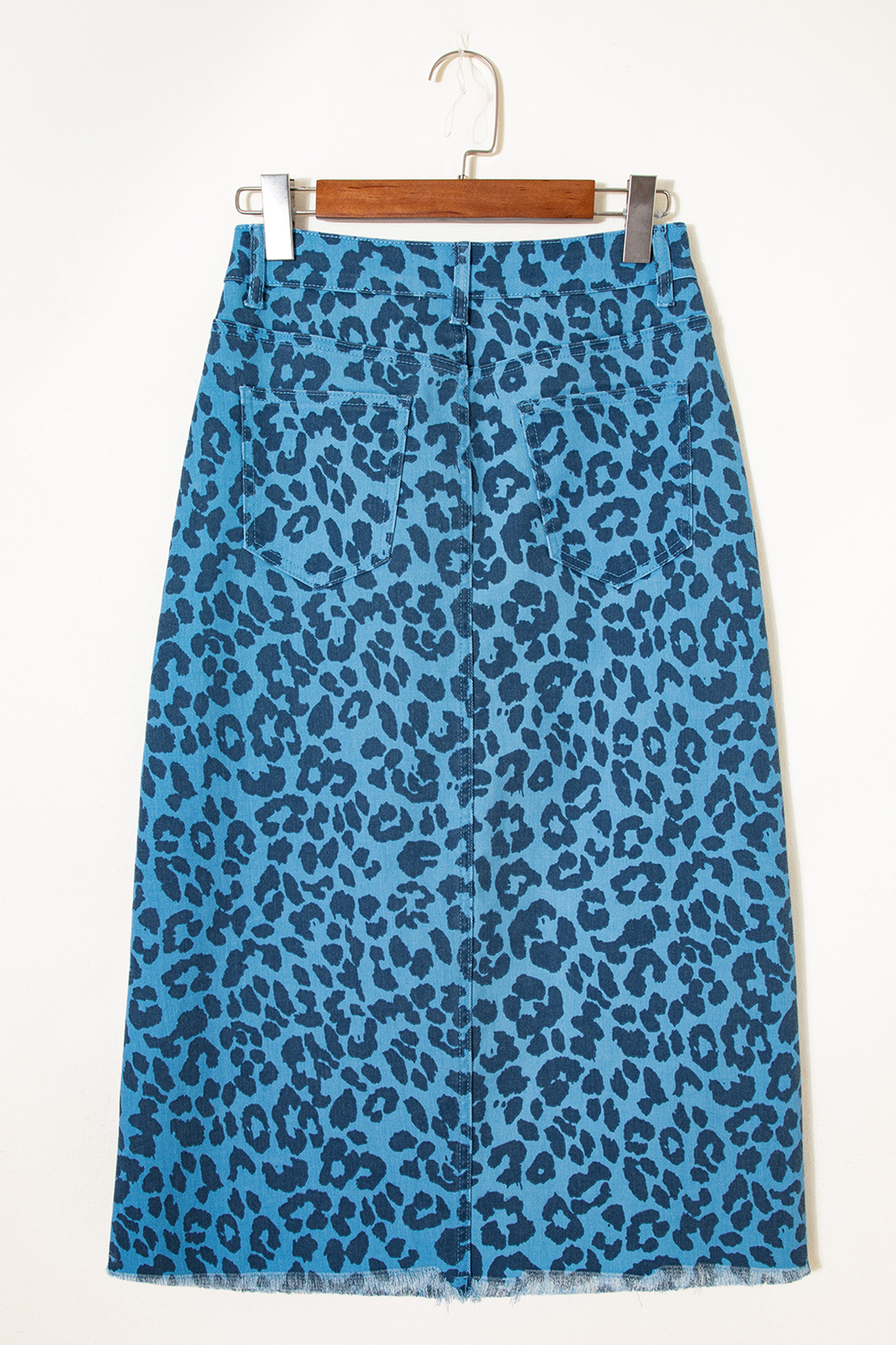 Brown Leopard Denim Frayed Split Denim Midi Skirt