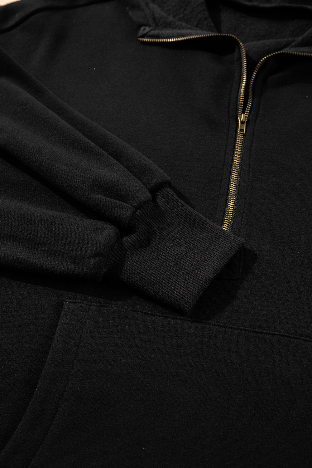 Bonbon Fleece Lined Half Zipper Kangaroo Pockets Loose Hoodie