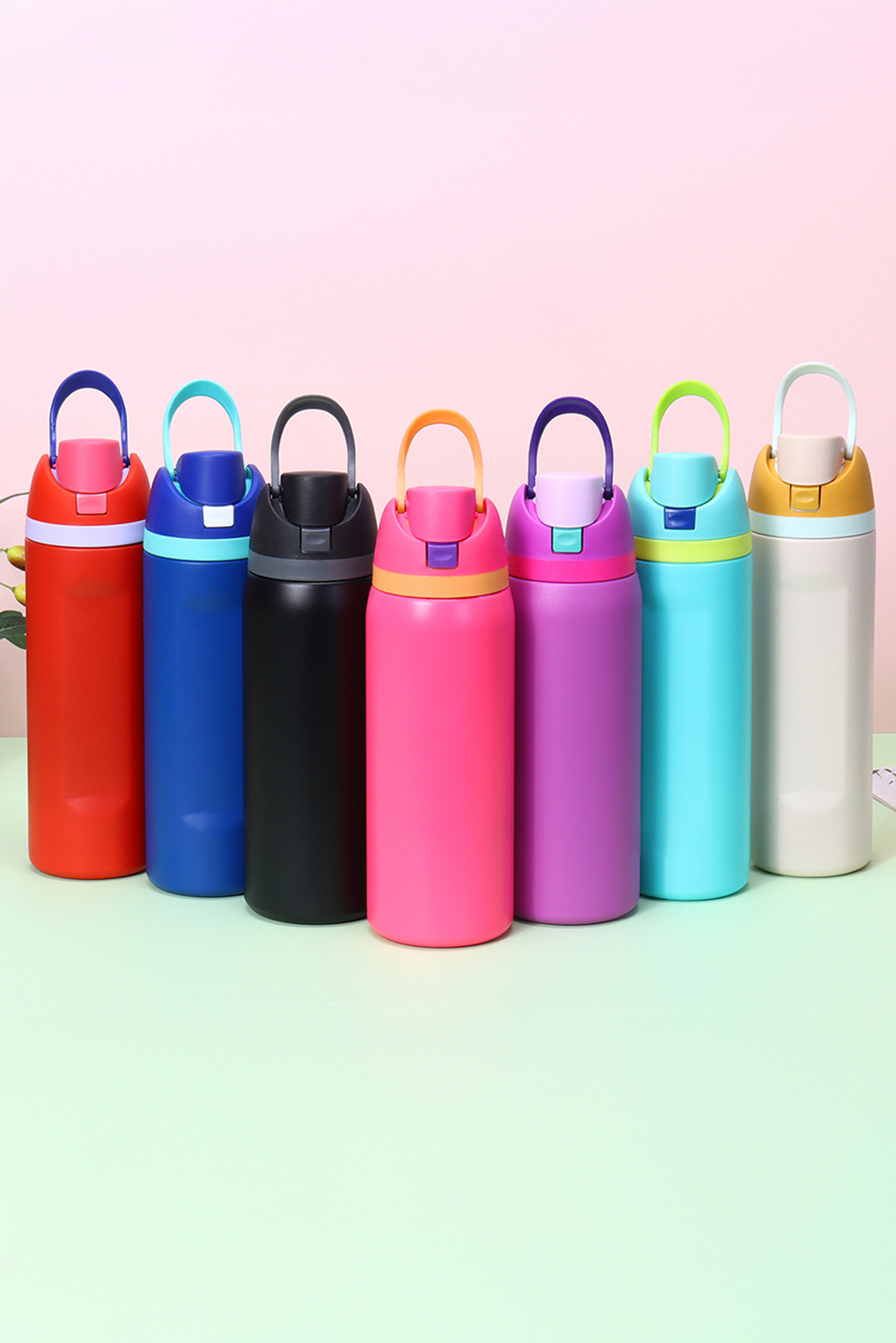 Strawberry Pink Insulated Stainless Steel Tumbler with Carry Loop 16oz