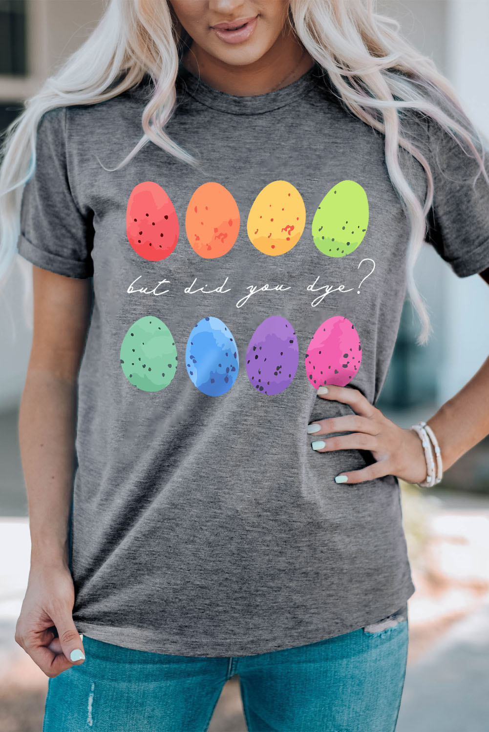 White Rabbit Bow Knot Print Crew Neck T Shirt