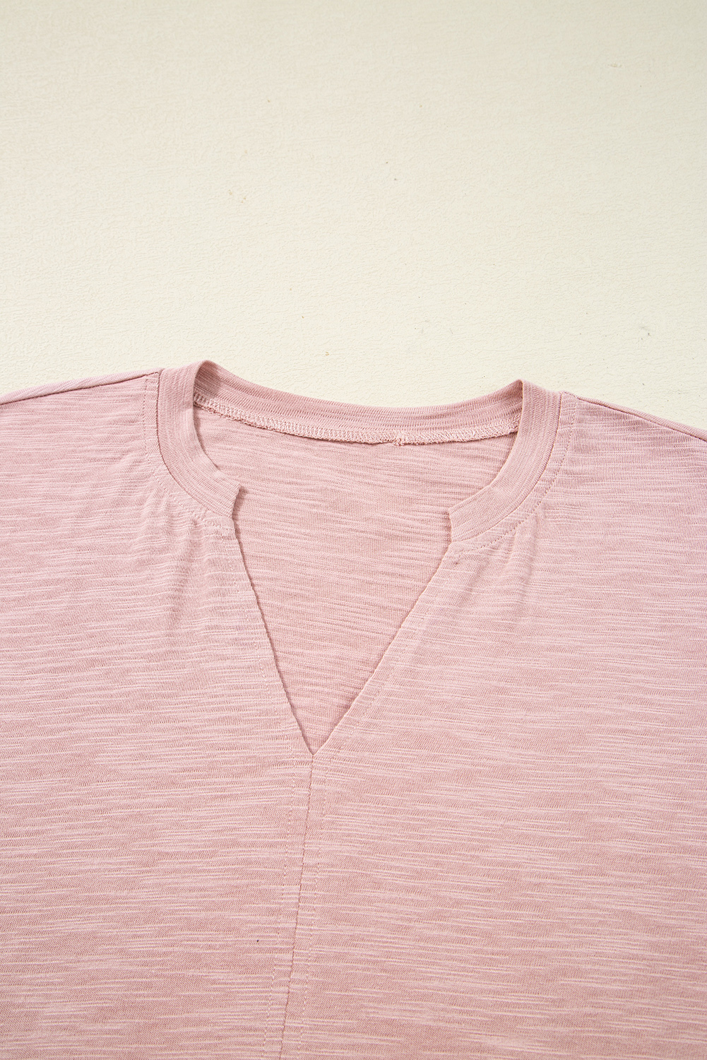 Light Pink Keyhole Notch V Neck Batwing Sleeve Blouse