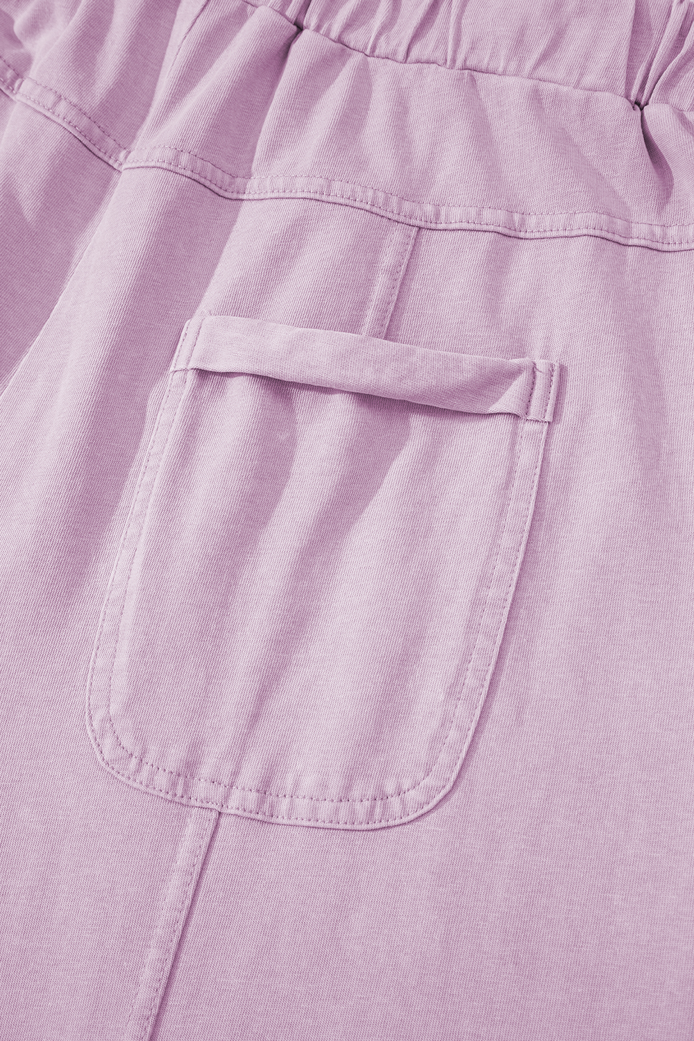 Pink Mineral Wash Exposed Seam Drawstring Elastic Waistband Wide Leg Cargo Pants