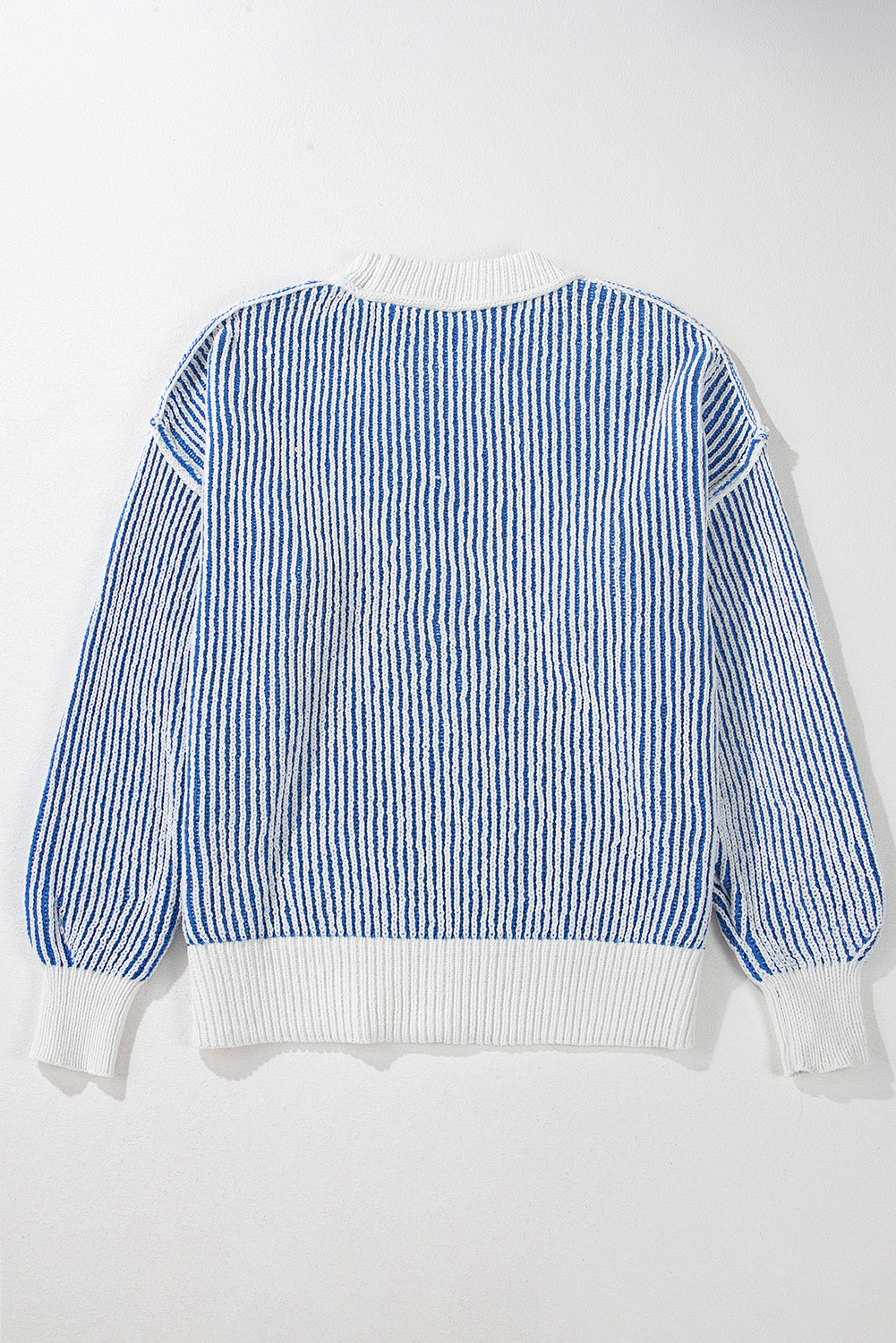 Bright Pink Striped Textured Knit Contrast Edge Loose Sweater