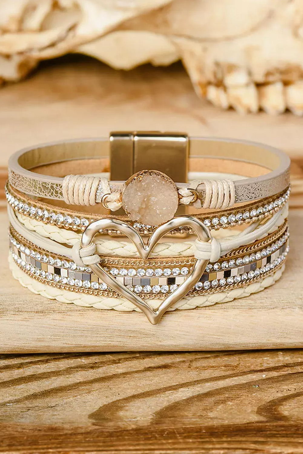 Pink Leopard Letter Print Heart Shaped Magnetic Buckle Bracelet