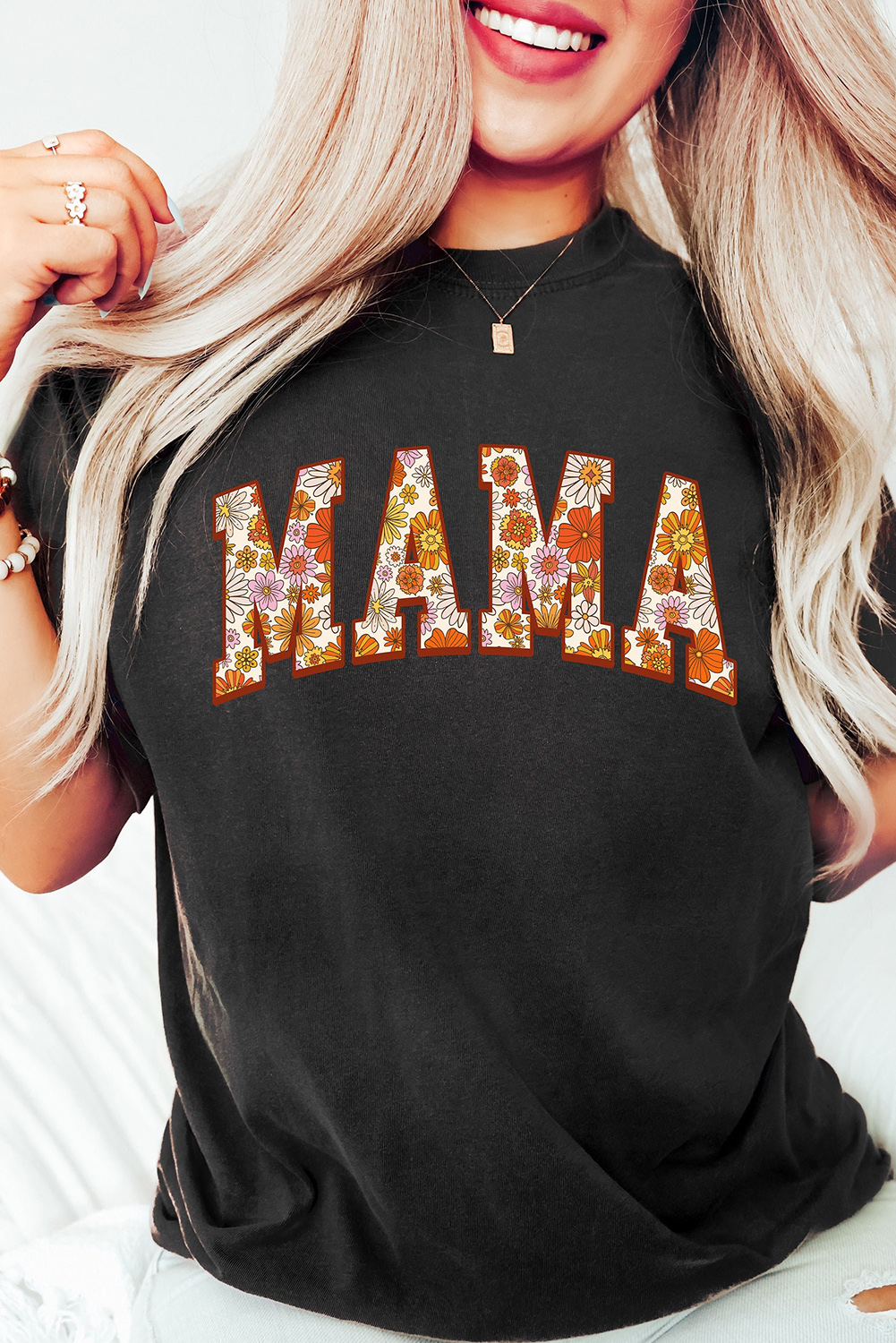 White MAMA Leopard Embroidered Crew Neck Graphic Tee