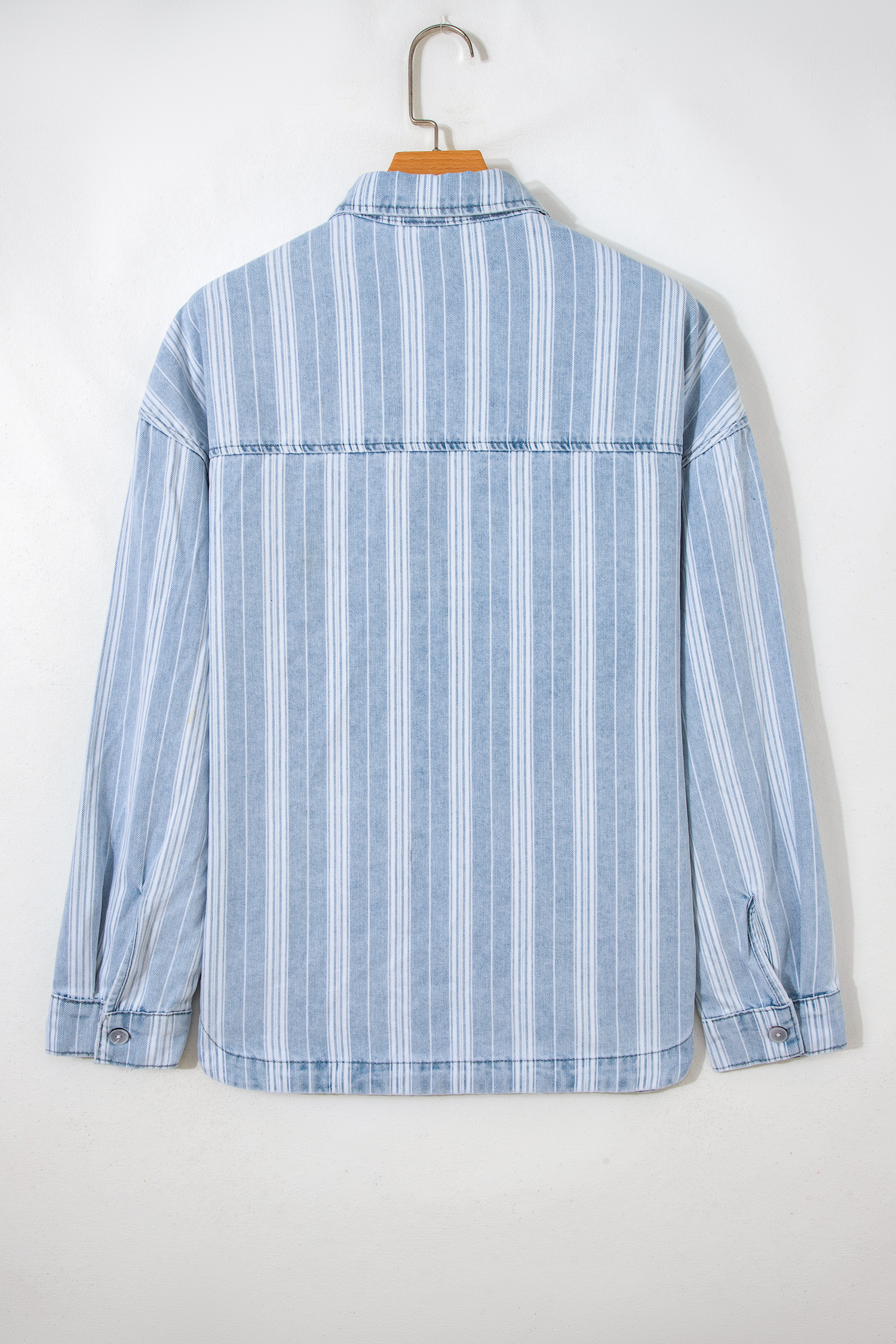 Sky Blue Stripe Boyfriend Chest Pocket Classic Denim Shacket