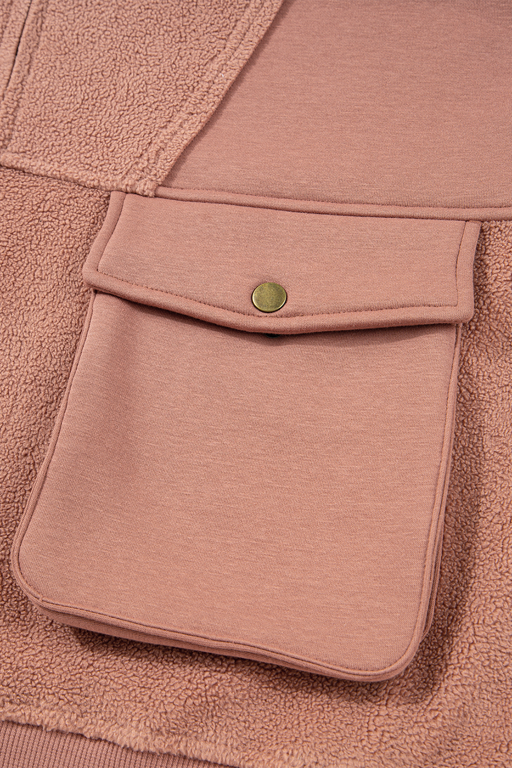 Camel Exposed Seam Side Pockets Half Zipper Baggy Sweatshirt