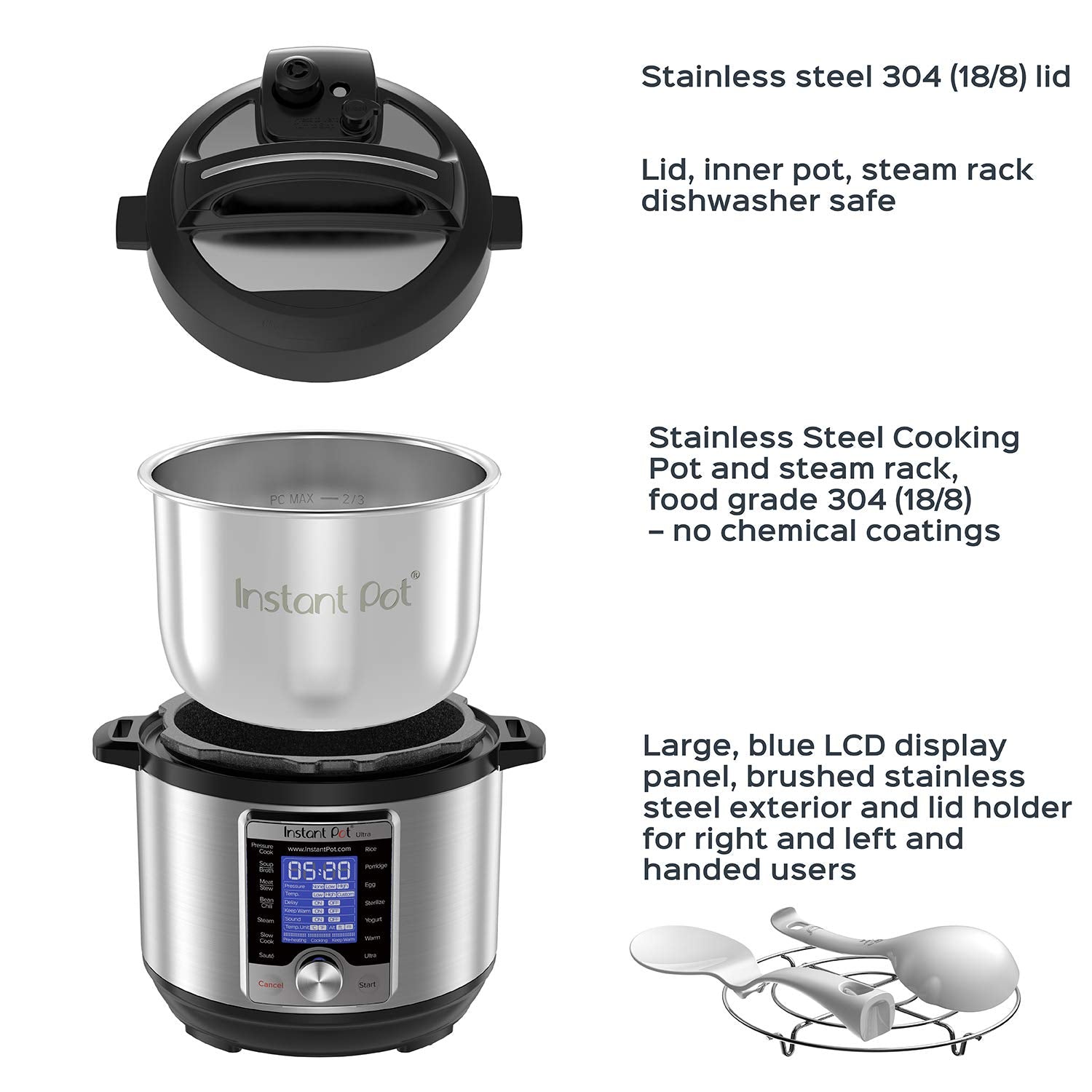 Instant Pot Ultra Mini 3 Quart Programmable Cooker, Stainless Steel, 16 in 1, Silver, Touch Control, UL Certified
