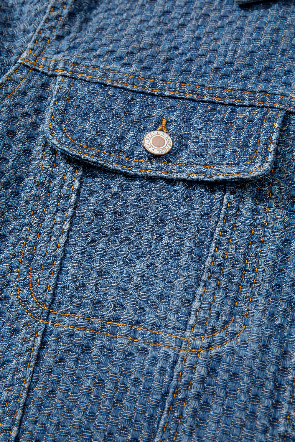 Blue Double Flap Pocket Denim Textured Button Down Jacket