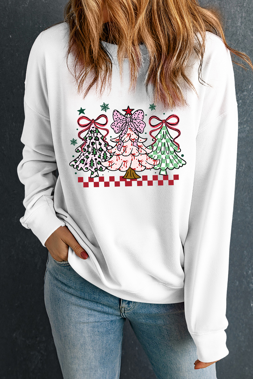 White Christmas Tree Graphic Customized Holiday Sweatshirt