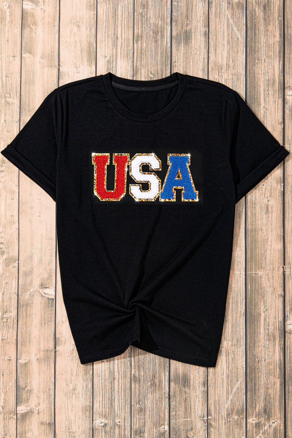 Gray Blooming USA Flag Print Casual T Shirt