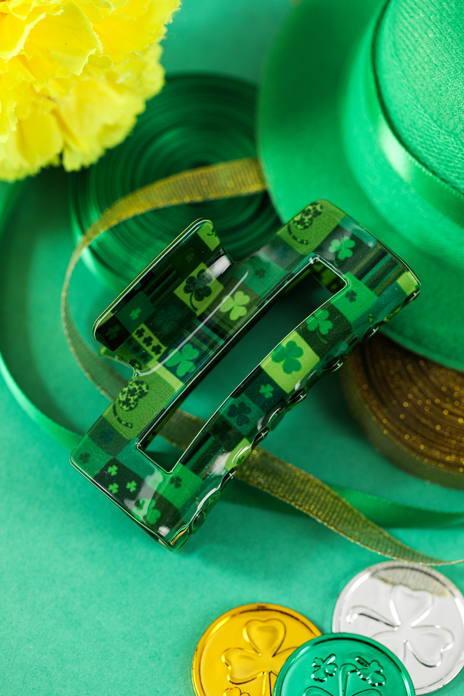 Dark Green St Patricks Day Clover Square Hair Claw Clip