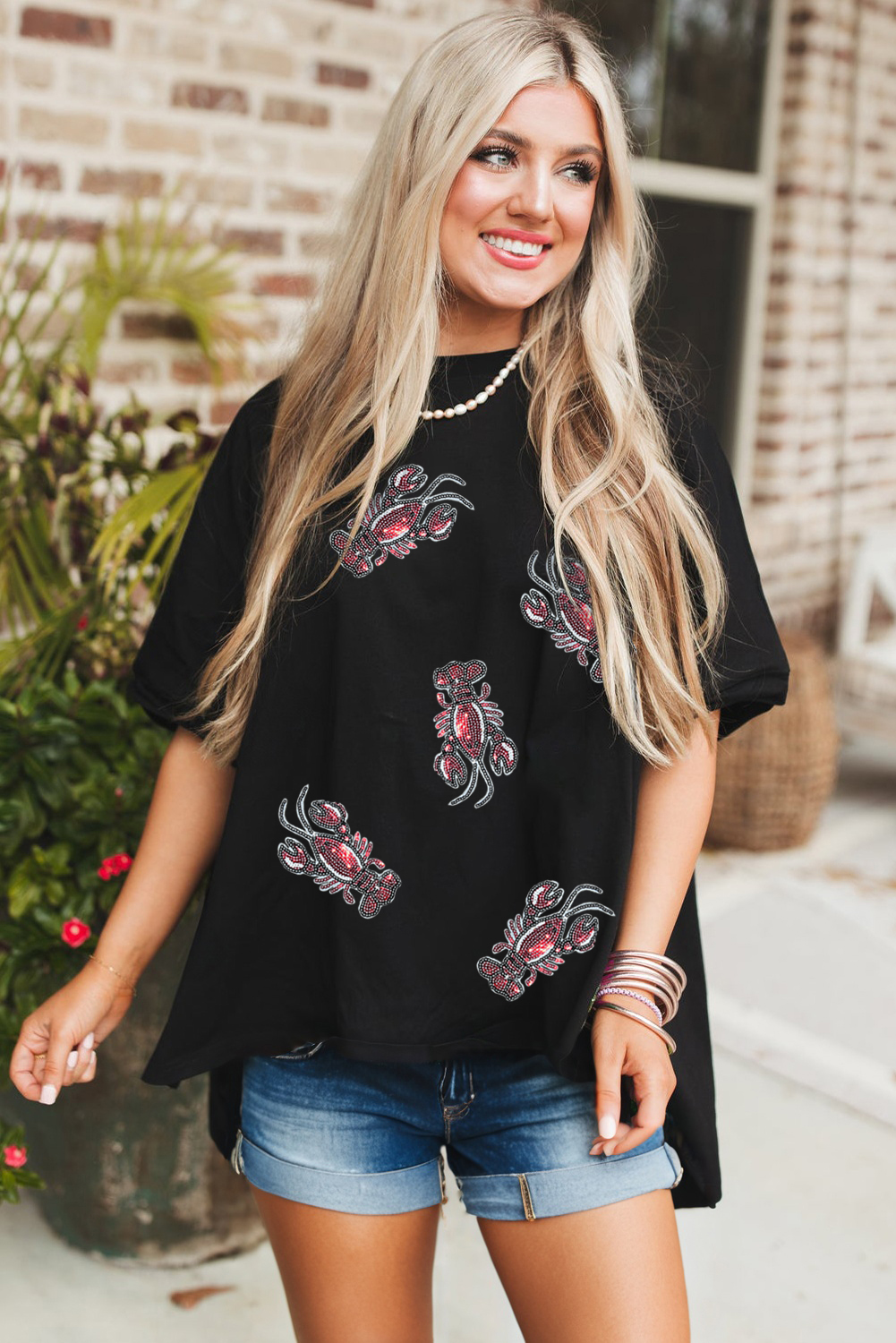 Black Sequin USA Bow Graphic Independence Day T Shirt