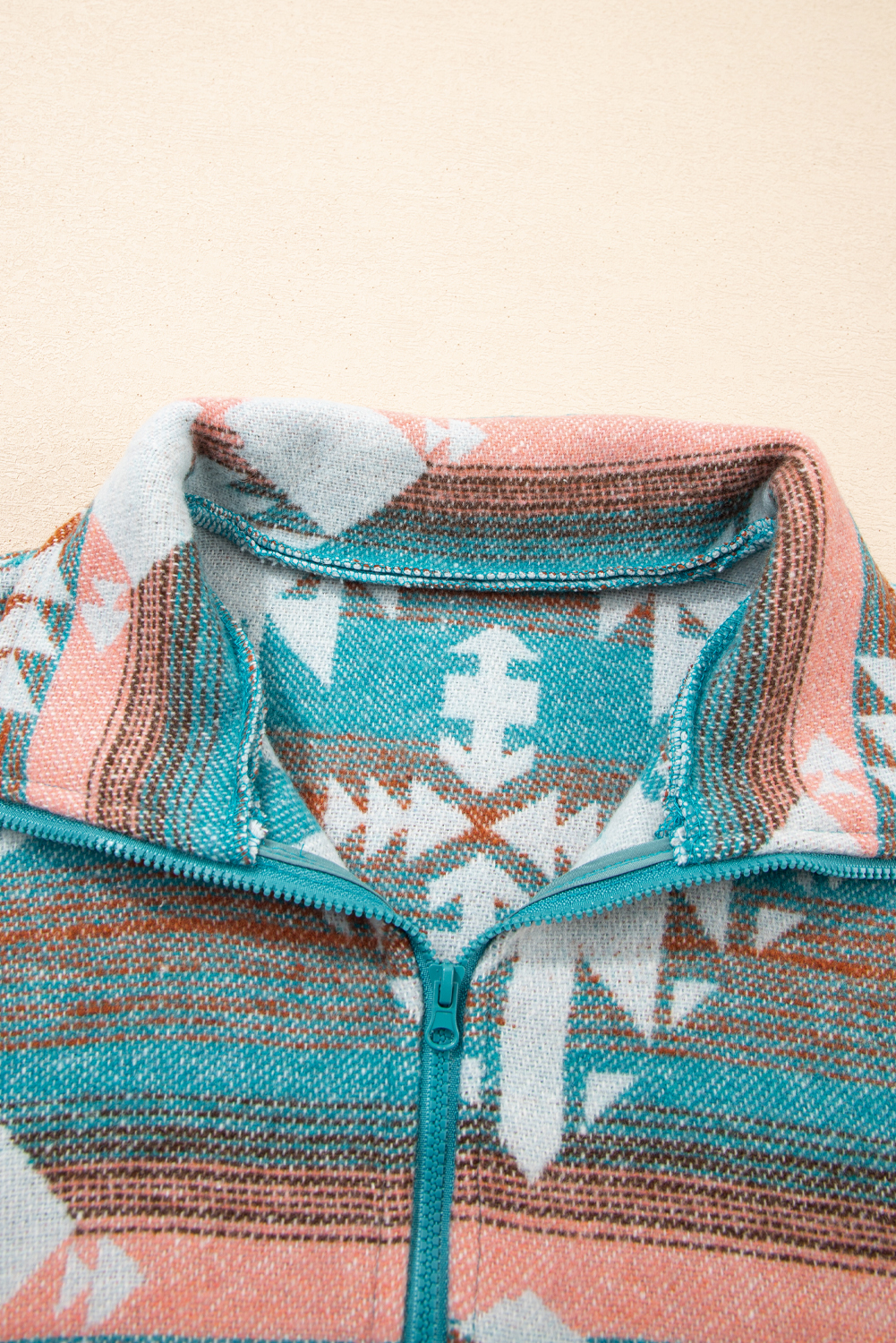Green Quarter Zip Elastic Cuffs Aztec Sweatshirt