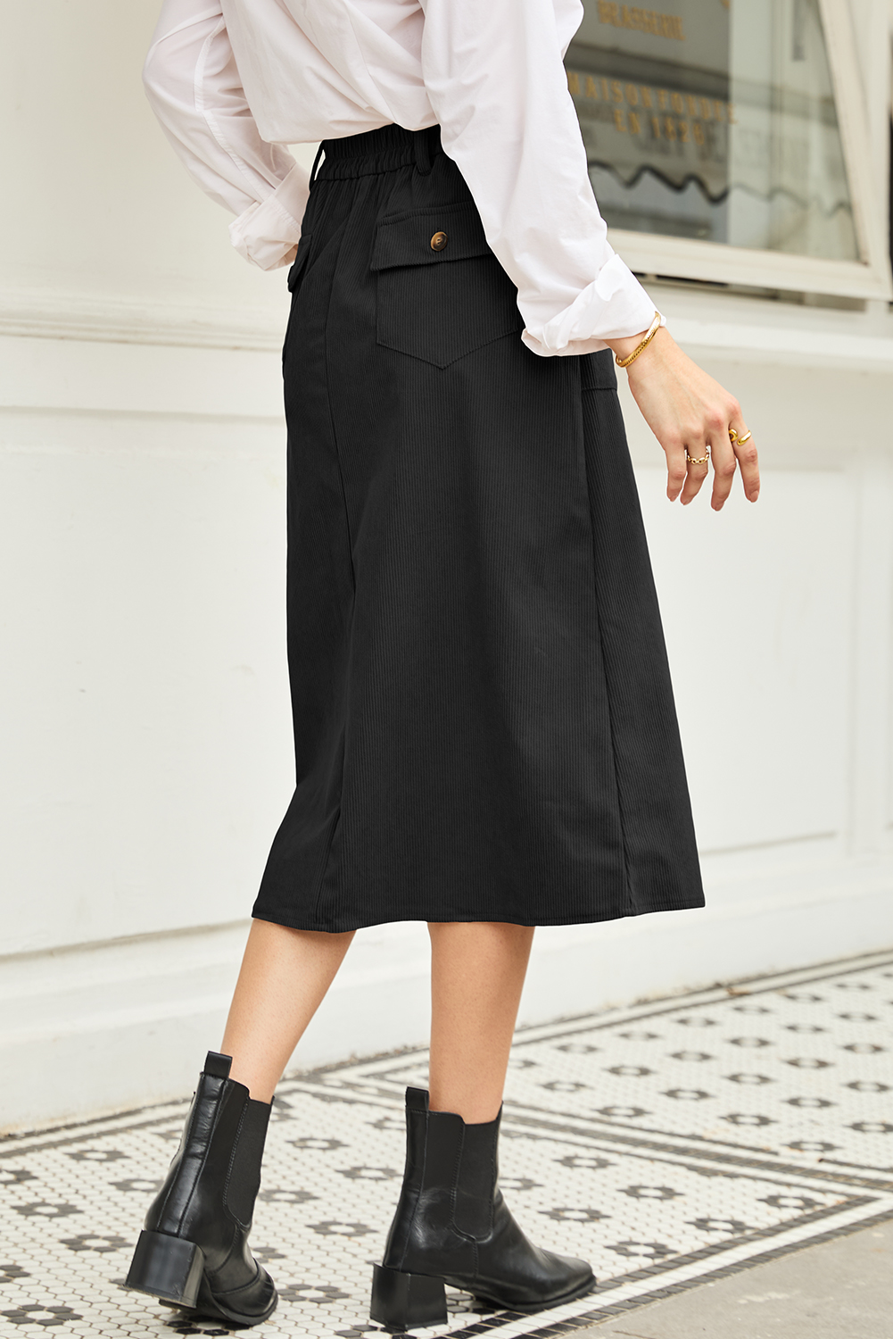 Coffee Front Slit Shift High Waist Midi Skirt