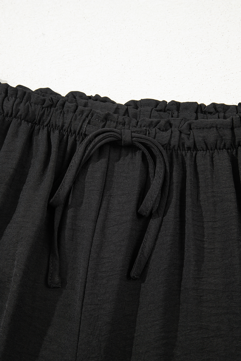 Black Drawstring Frilled Elastic Waistband Wide Leg Utility Trousers