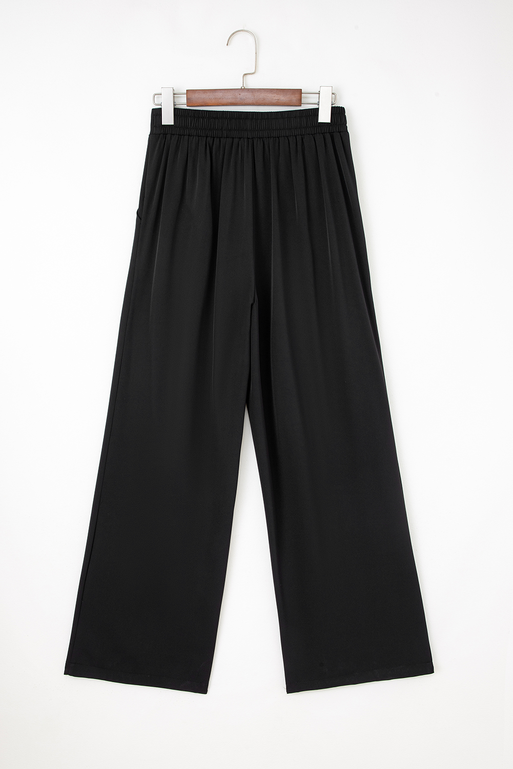 Fiery Red Pleated Detail Pull On High Elastic Waist Loose Straight Pants