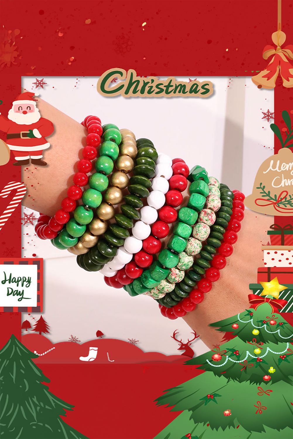 Fiery Red Christmas Mixed Color Stackable Bracelets 10pcs/Set
