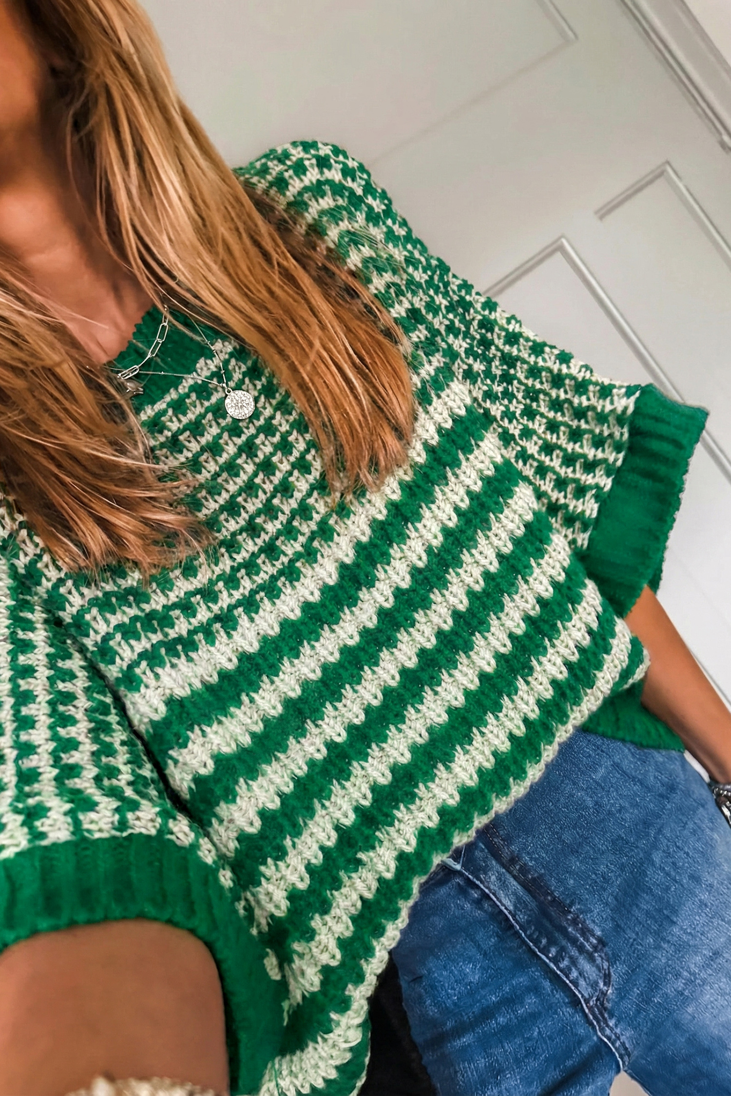 Black Stripe 3/4 Draped Sleeve Slouchy Sweater