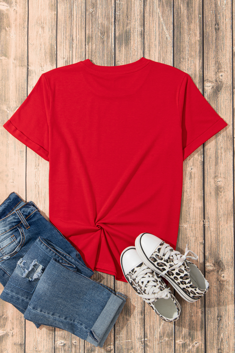 Red Rugby Bowknot Graphic Crew Neck Tee