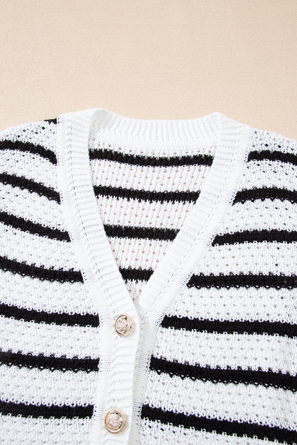Sky Blue Stripe V Neck Gold Buttons Elegant Sweater Vest