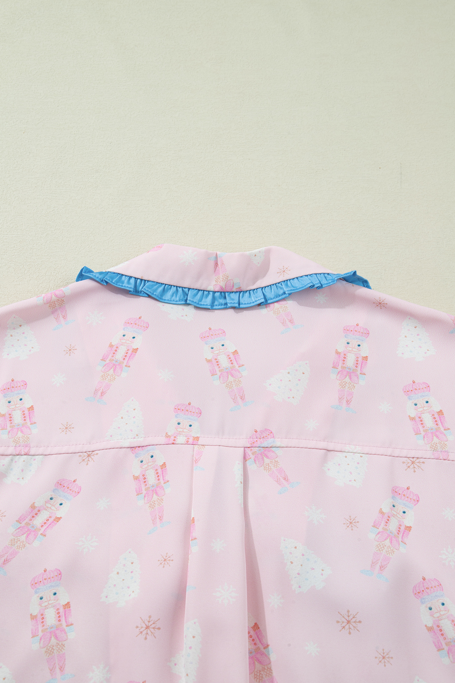 Pink Bow Tie Front Christmas Nutcracker Long Sleeve Shirt Shorts Pajama Set