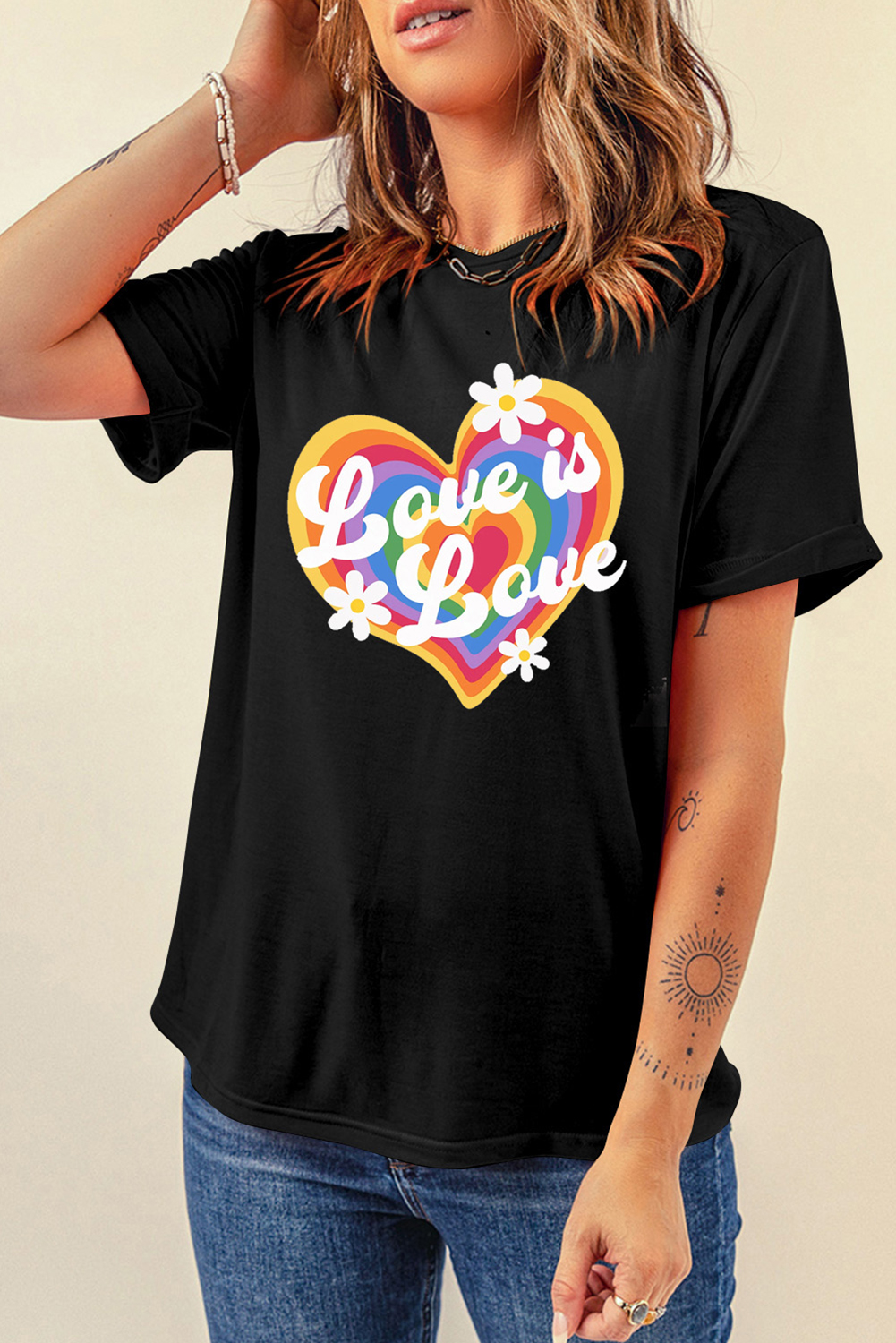 Black Love is Love Rainbow Heart Graphic Crewneck Tee