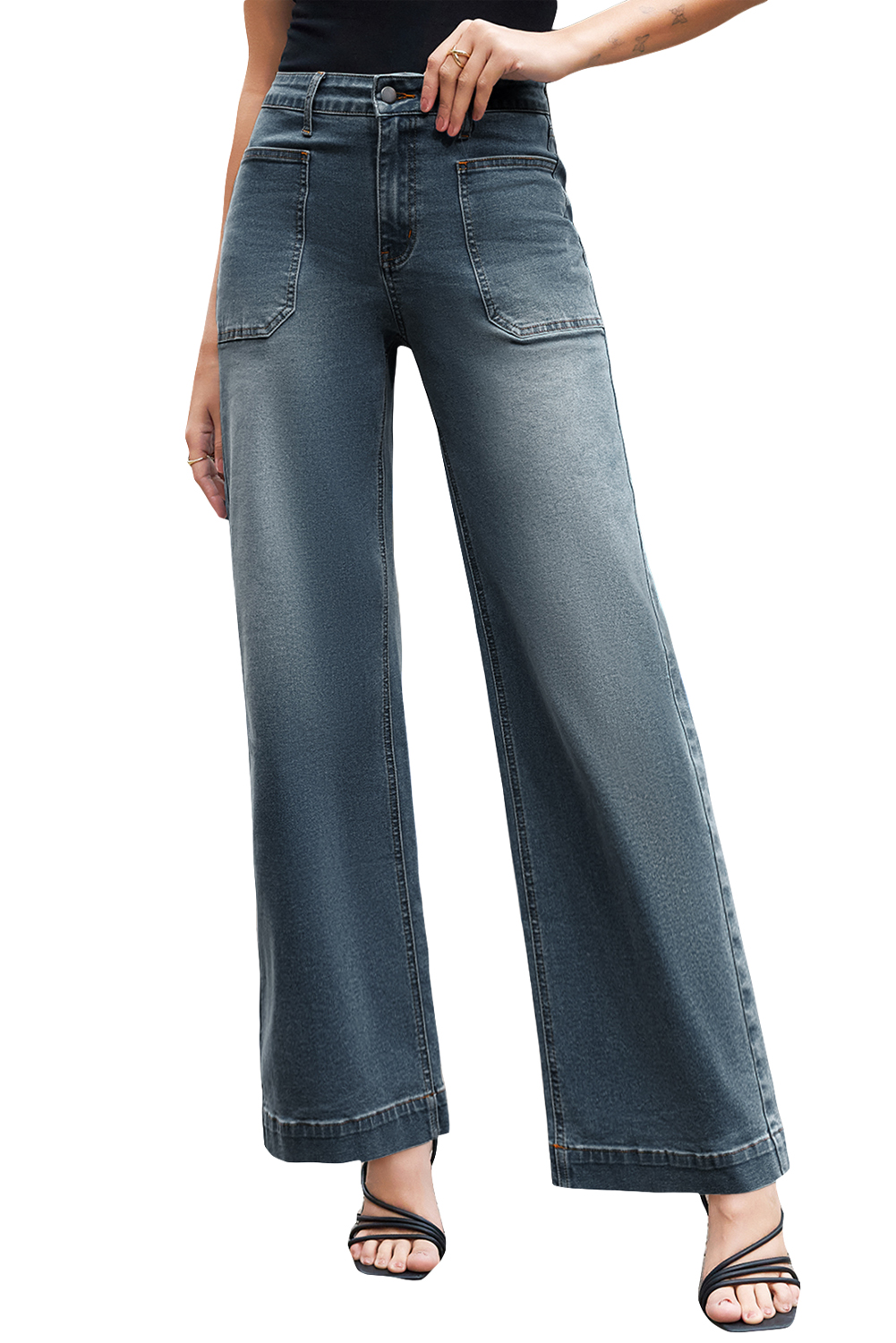Real Teal Square Patch Pocket High Rise Shift Jeans