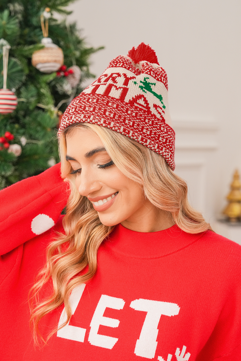 Fiery Red MERRY CHRISTMAS Winter Beanie Hat
