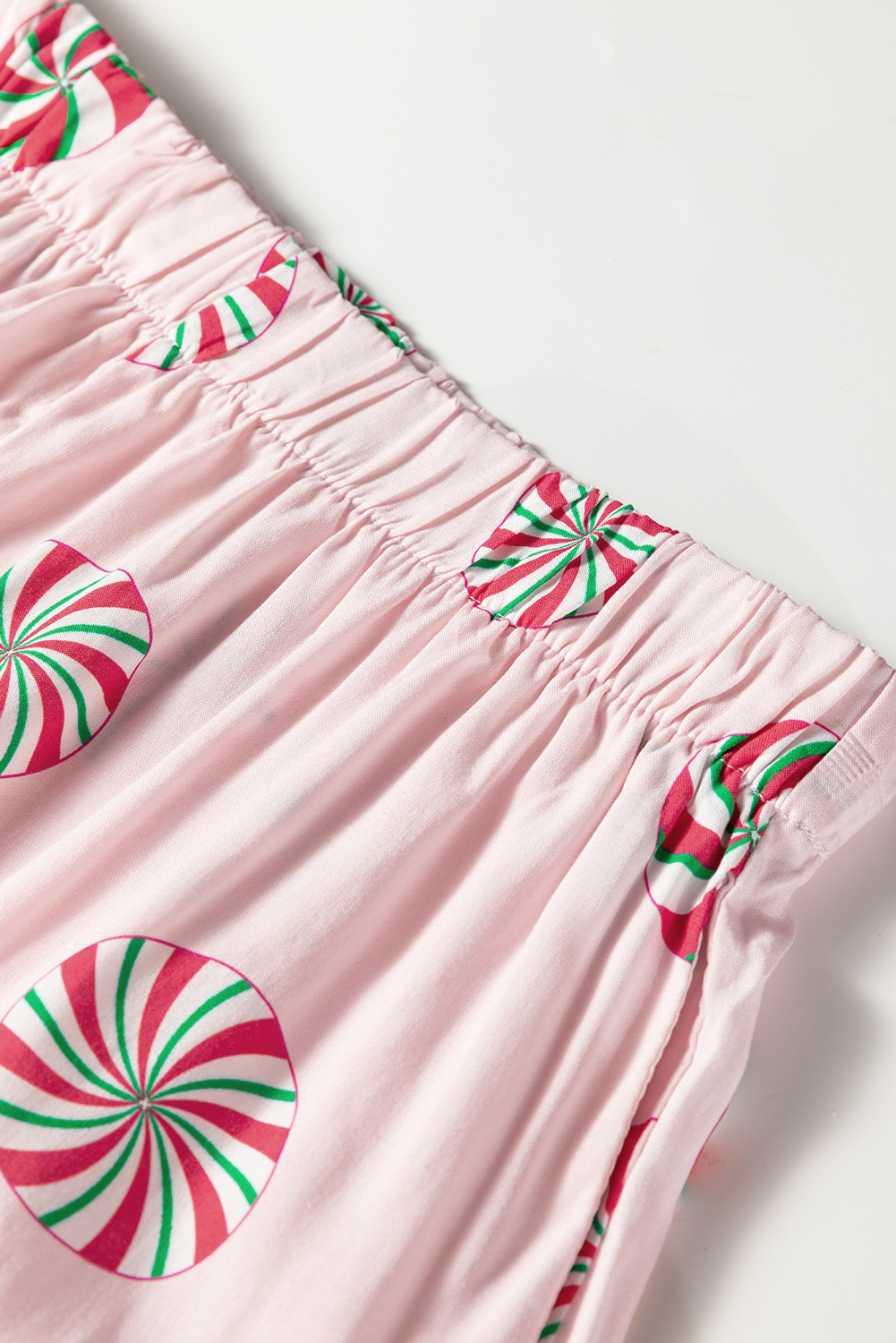 Green Christmas Candy Contrast Trim Bow Knot Silky 2pcs Pajama Set