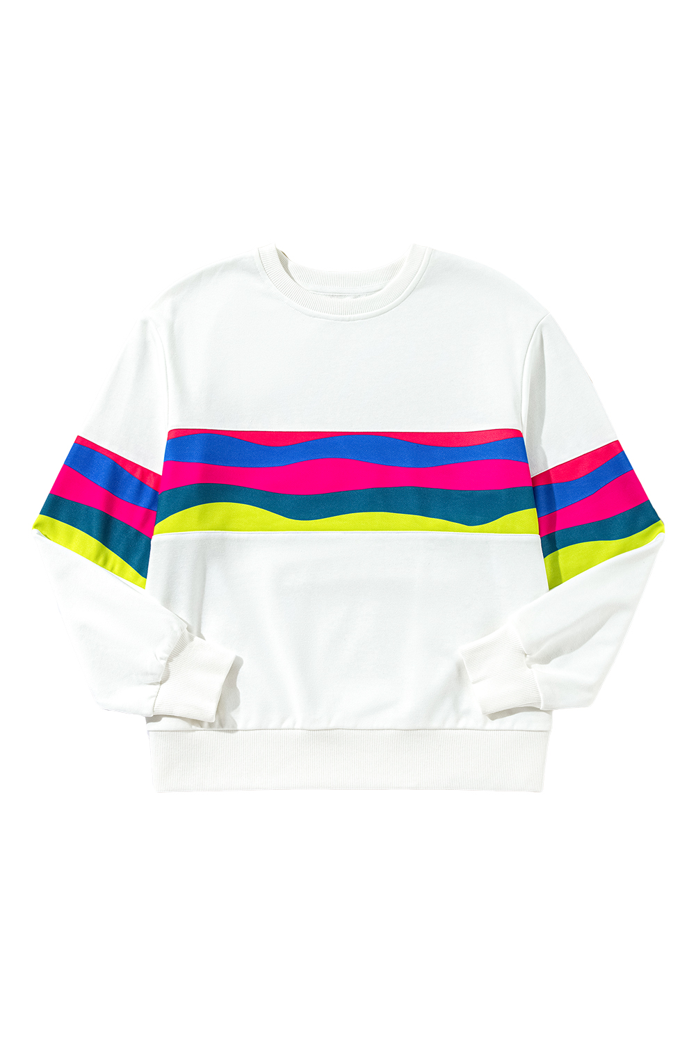 White Plus Size Colorful Striped Drop Shoulder Loose Sweatshirt