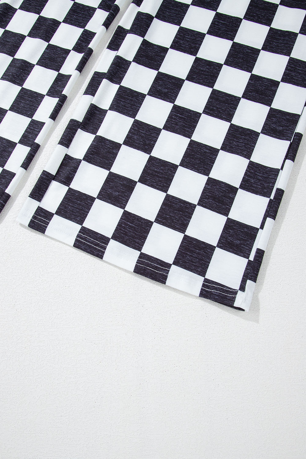 Black 2-Tone Checked Print High Waist Wide Leg Pants
