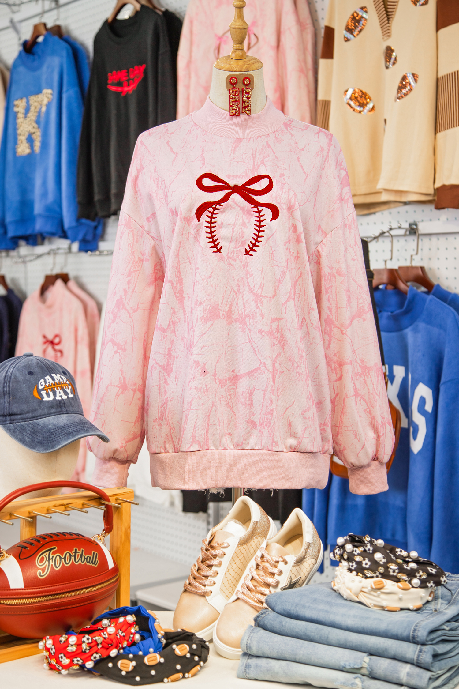 Pink Tie Dye Camo Sequin Love Heart Patched Mock Neck Sweatshirt