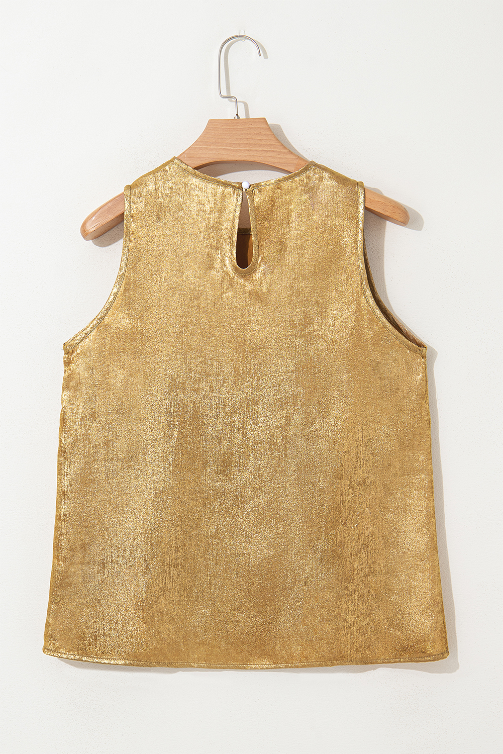 Gold Metal Textured Round Neck Casual Tank Top
