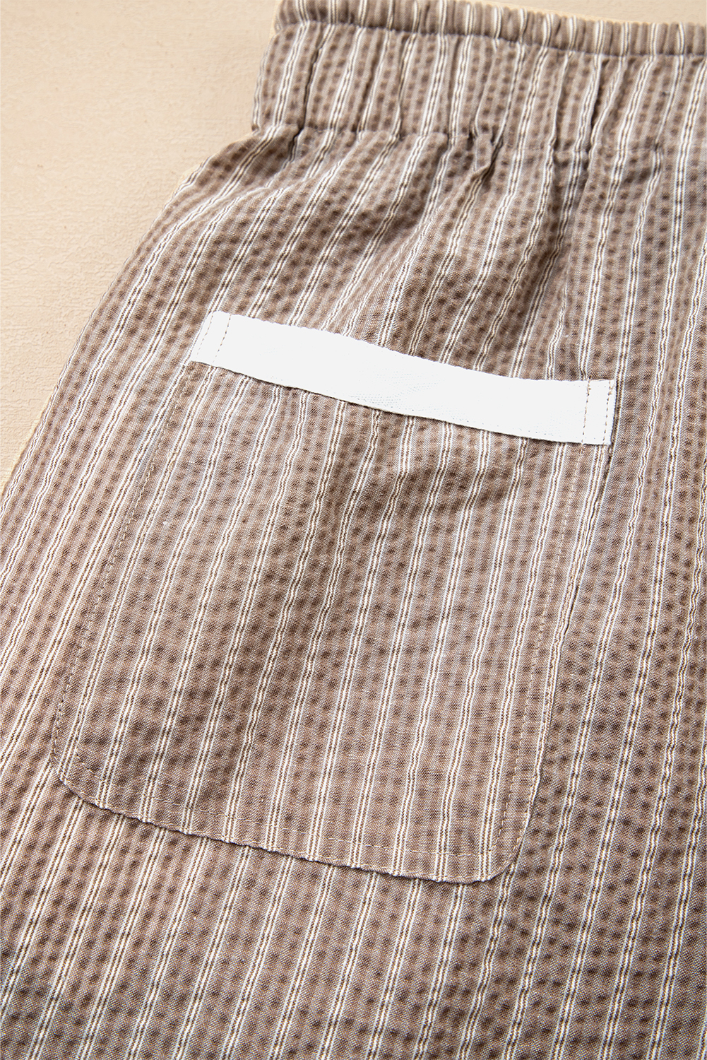 Brown Stripe Drawstring Cargo Jogger Pants with Pockets