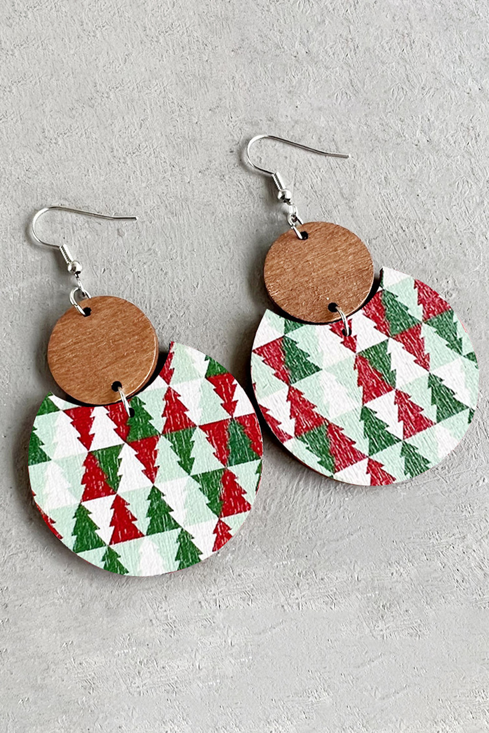 Red Shade Of Leopard Plaid Christmas Tree Earrings