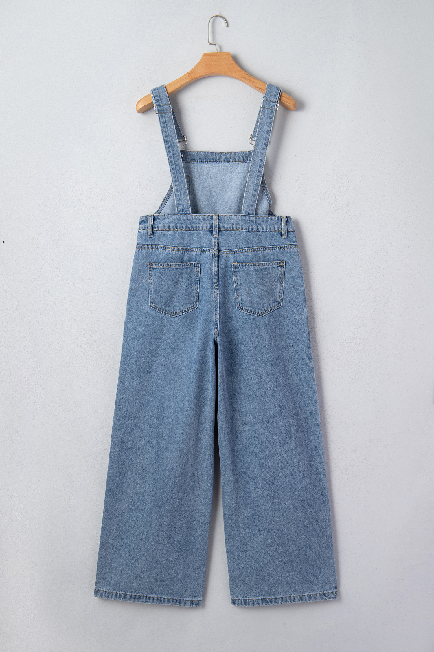 Dusk Blue Pleated Wide Leg Retro Pocketed Denim Jumpsuit