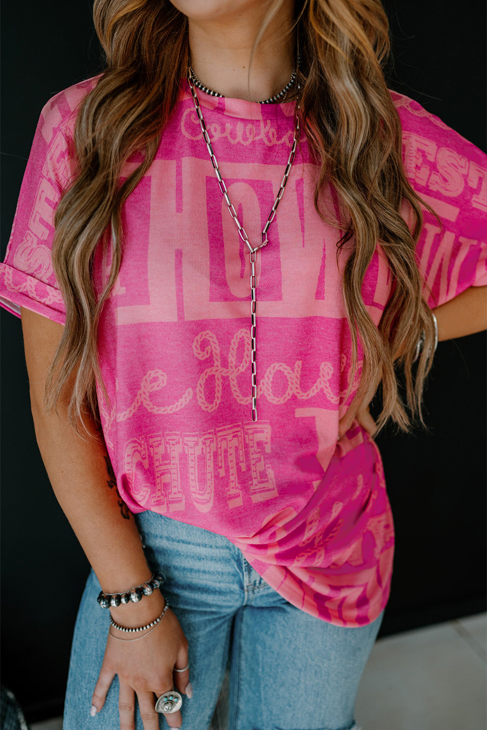 Dark Grey Howdy Cowboy Letter Printed Western Fashion Tee