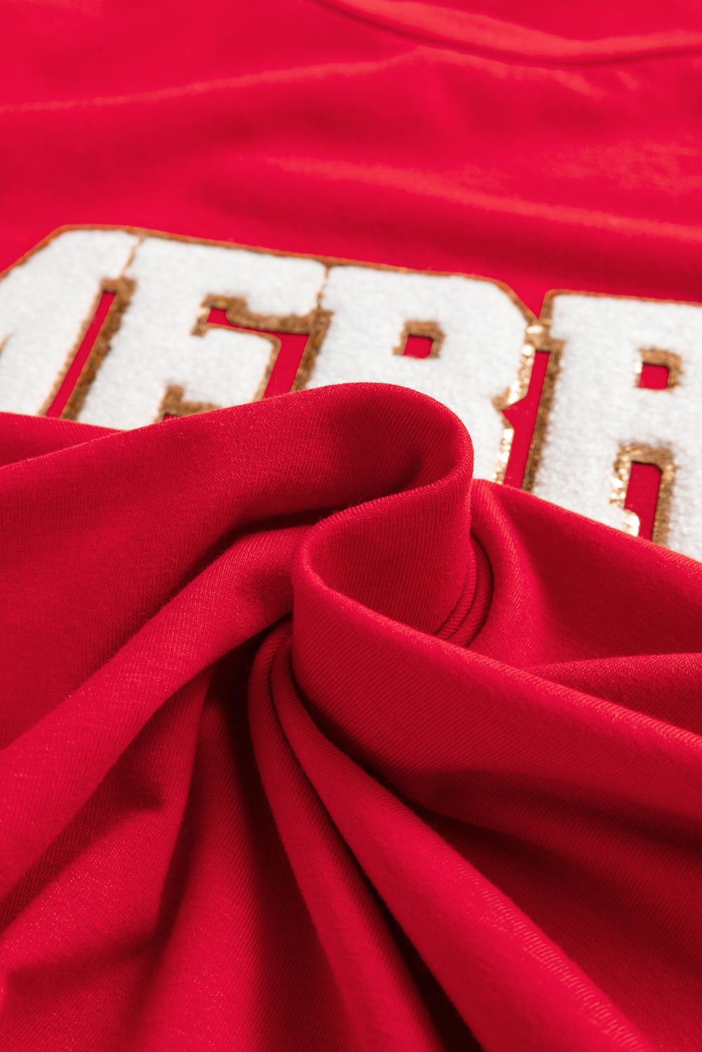 Red Christmas MERRY Graphic Cuffed Sleeve T Shirt