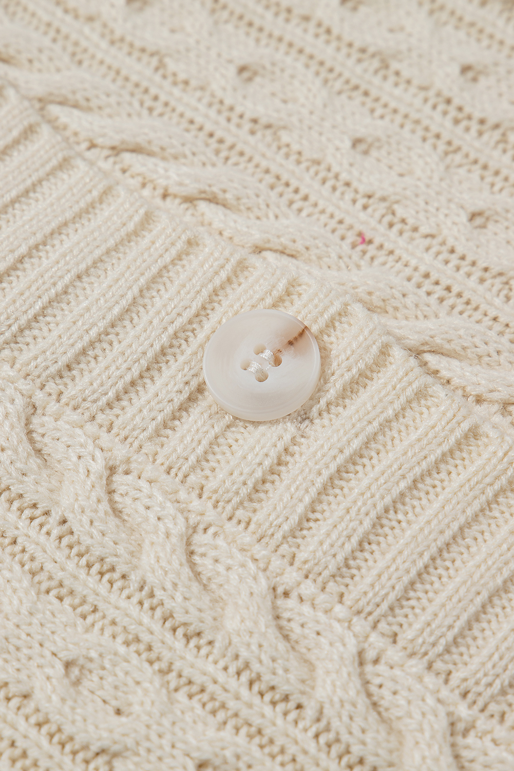 White Cable Knit Texture Uneven Hem Hooded Chic Cardigan