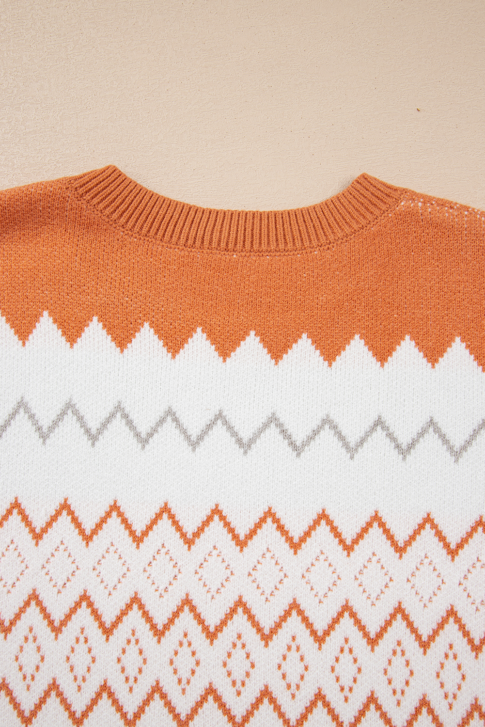 Khaki Zigzag Geometric Pattern Knitted Pullover Sweater