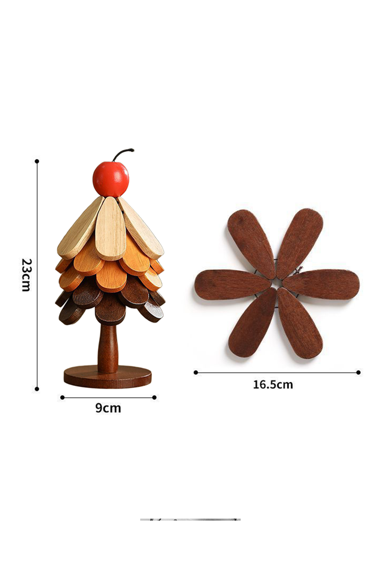 Fiery Red Cherry Wooden Trivets Christmas Tree 5pcs Heat Resistant Coaster