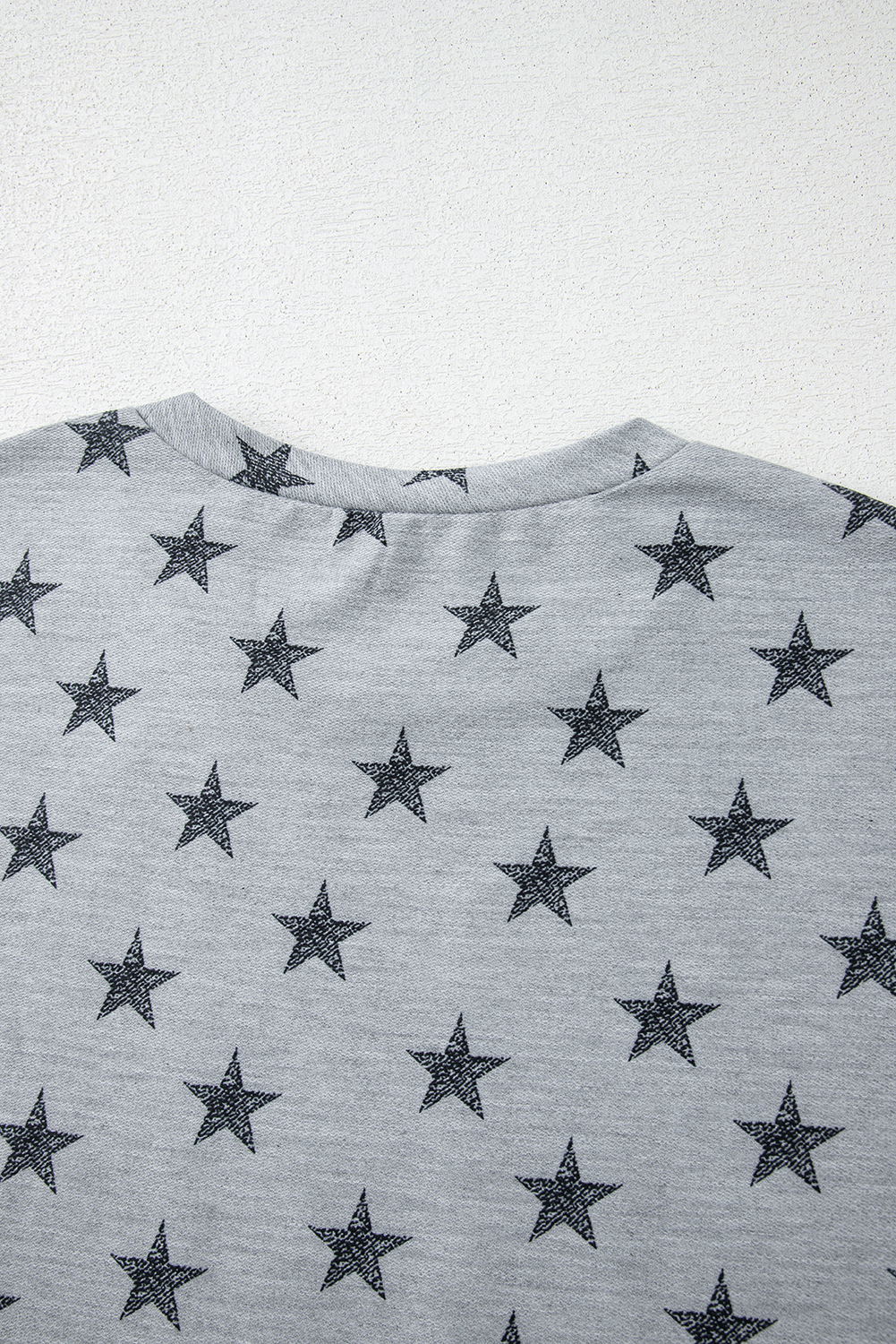 Gray Star Print Tiered Ruffled Sleeve Crew Neck T Shirt