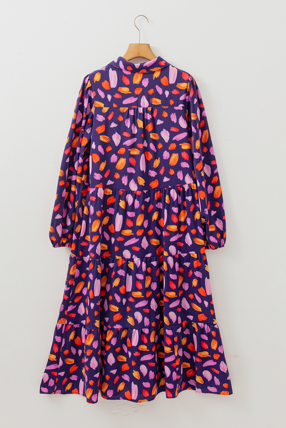 Purple Collared Tiered Flowy Long Dress