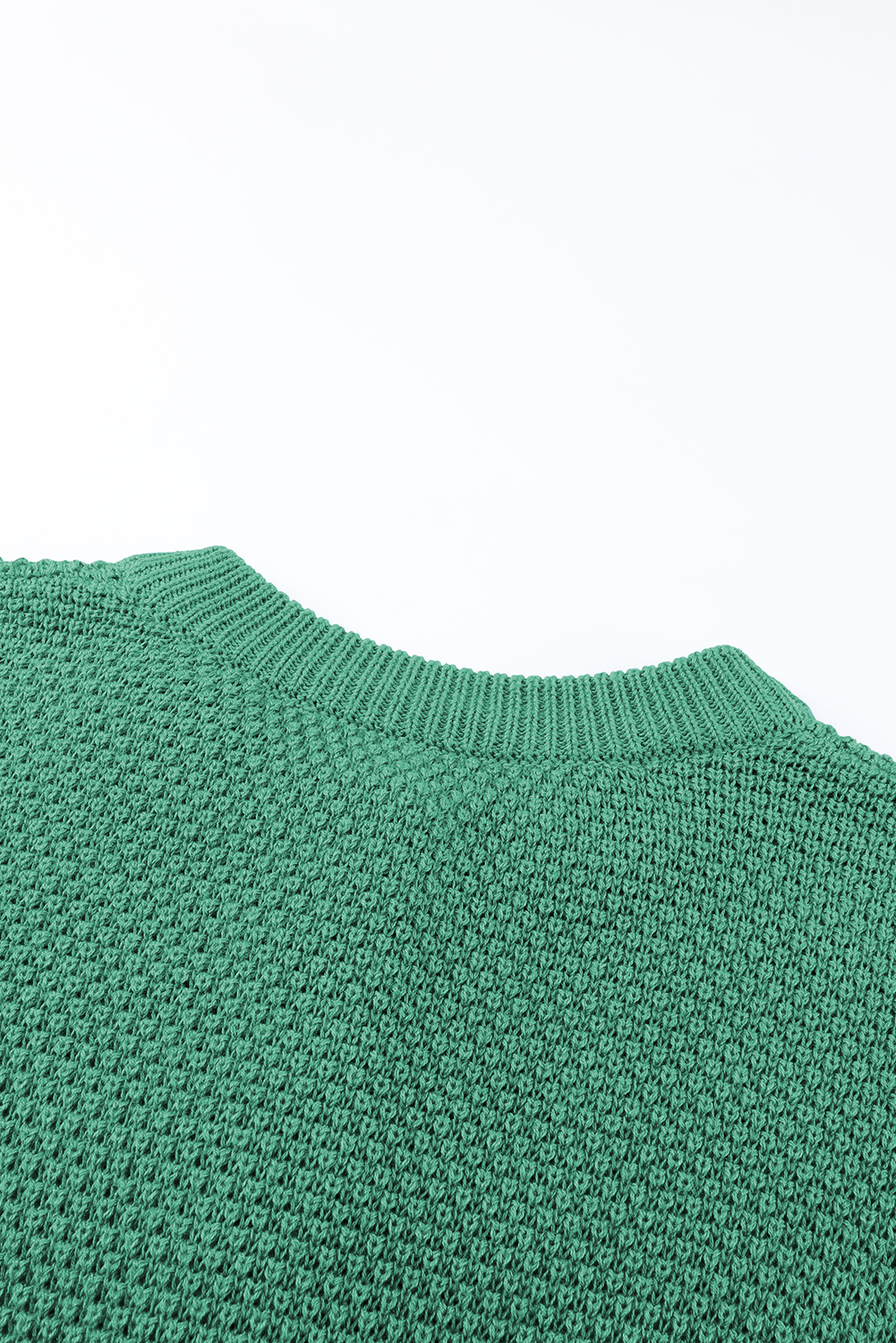 Green Henley Pullover Drop Shoulder Sweater with Slits