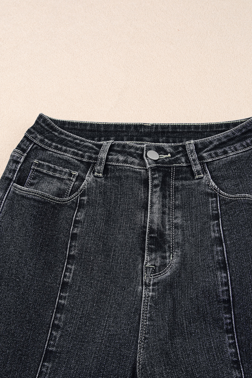Black Plain Seam Detail Flared Bottom Ankle Length Jeans