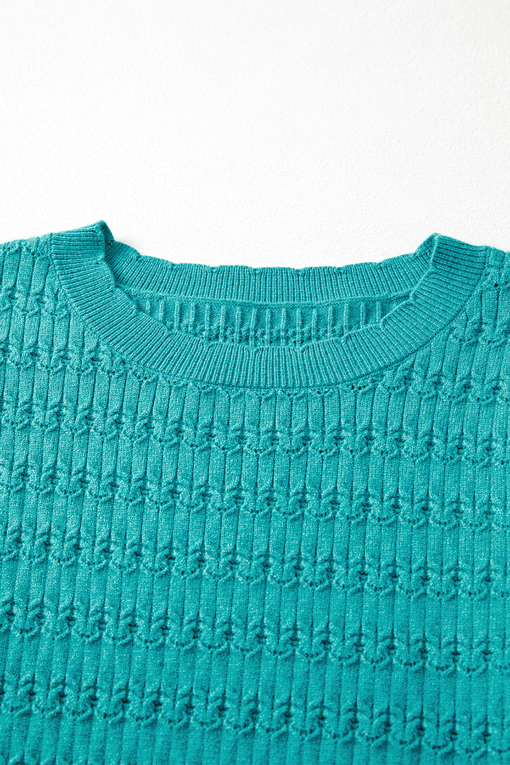 Fiery Red Trendy Pattern Knit Ribbed Cuffs Crew Neck Sweater